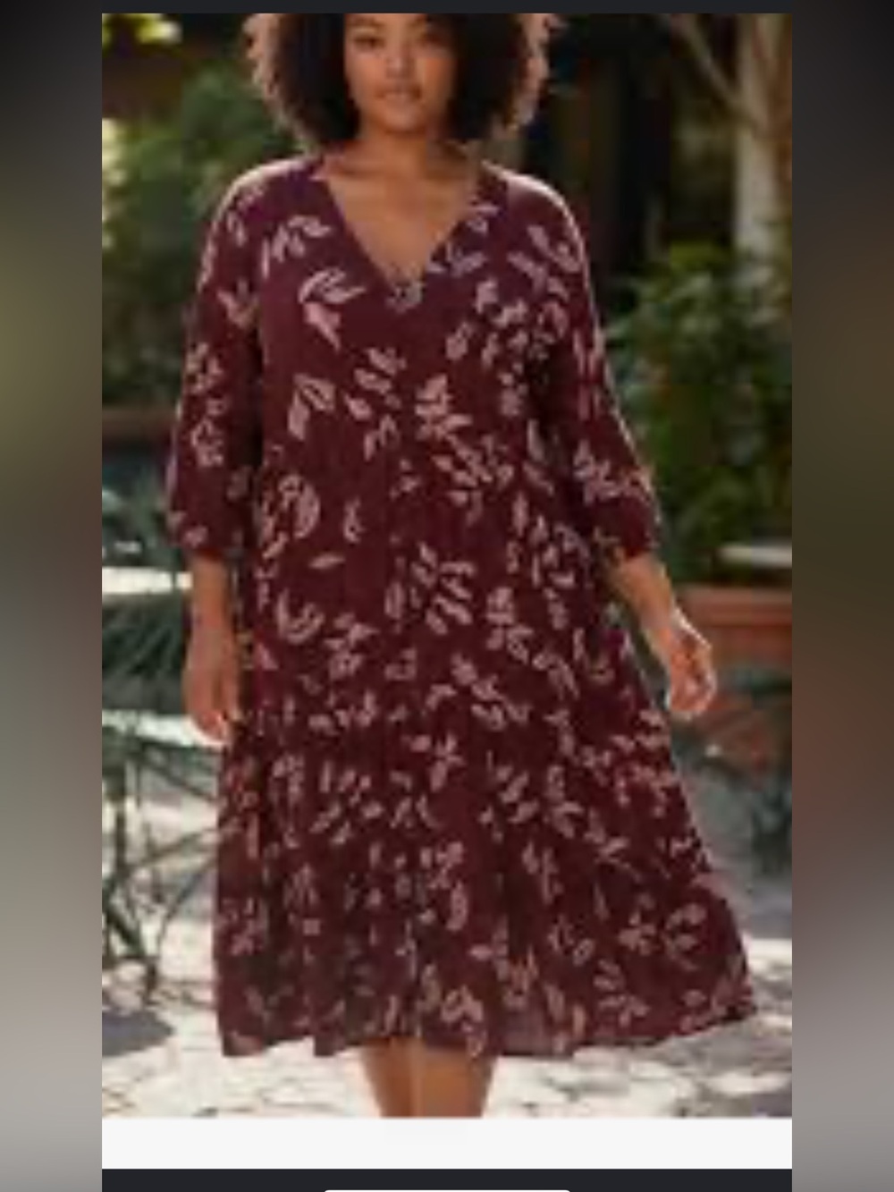 Sonoma Burgundy Floral V-Neck Midi Dress
